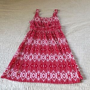 Faded Glory Red and White Sleeveless Patterned Dress